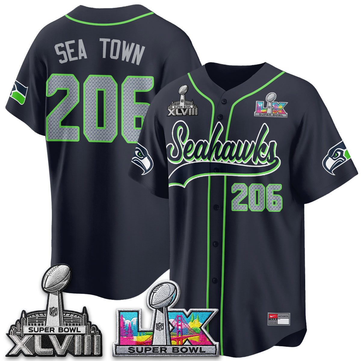 Seattle Seahawks S.Bowl Champs Baseball Vapor Jersey - Stitched