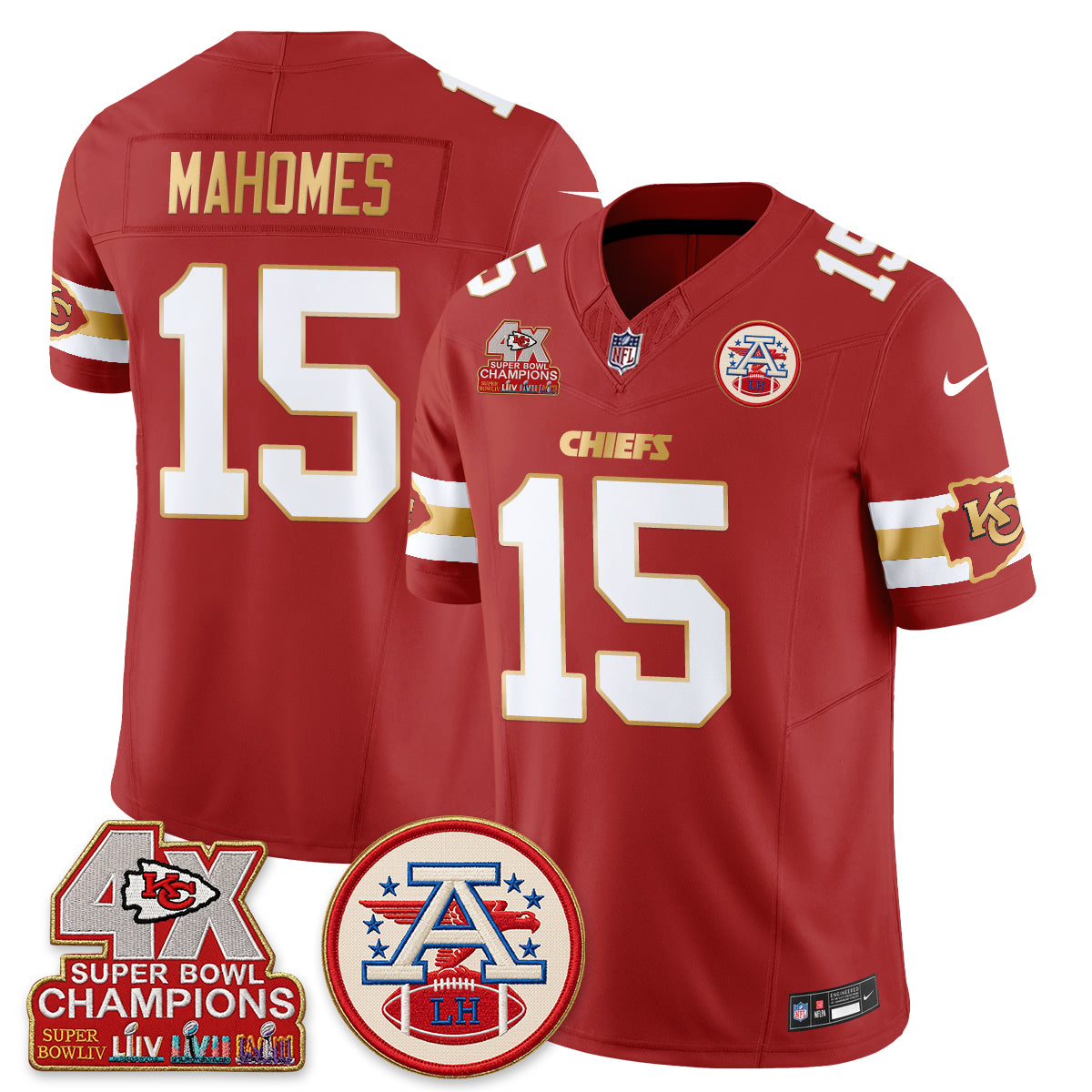 Kansas City Chiefs 4X Champs Gold Edition Vapor Jersey - Stitched
