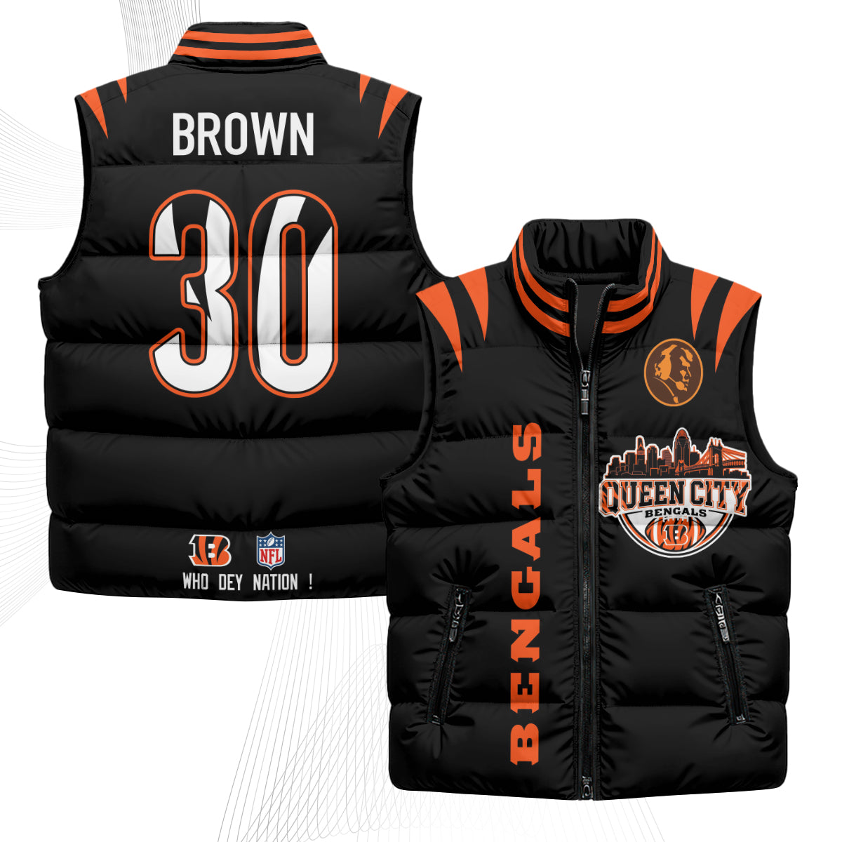 Cincinnati Bengals John Madden Patch Puffer Vest - Printed