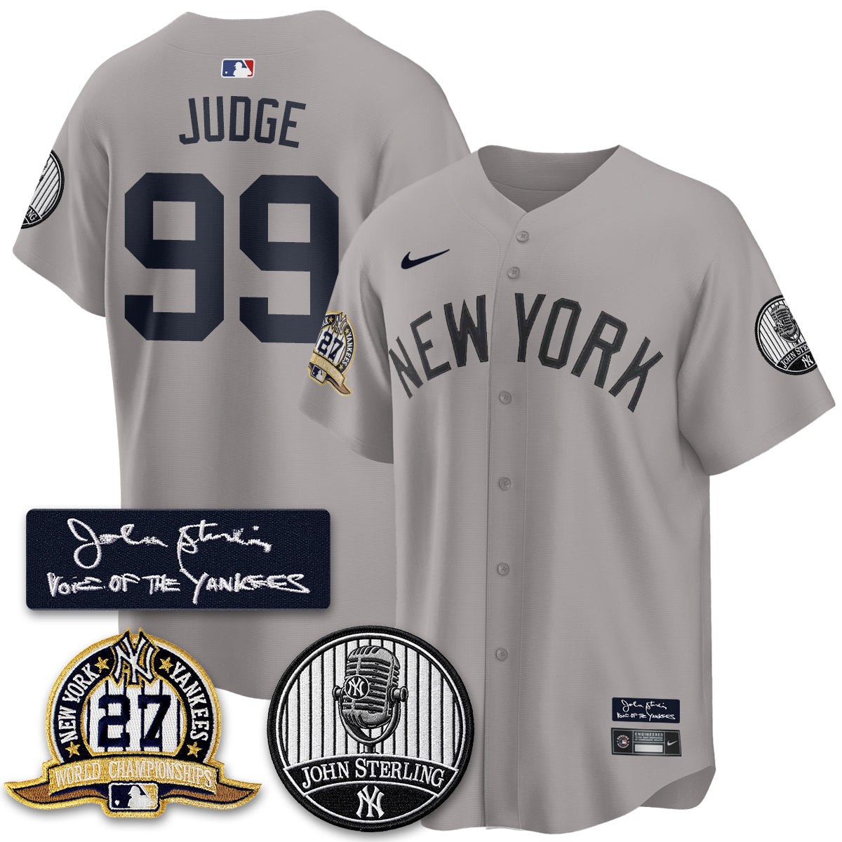 NYY John Sterling Tribute Patch Limited Gold Jersey - Stitched