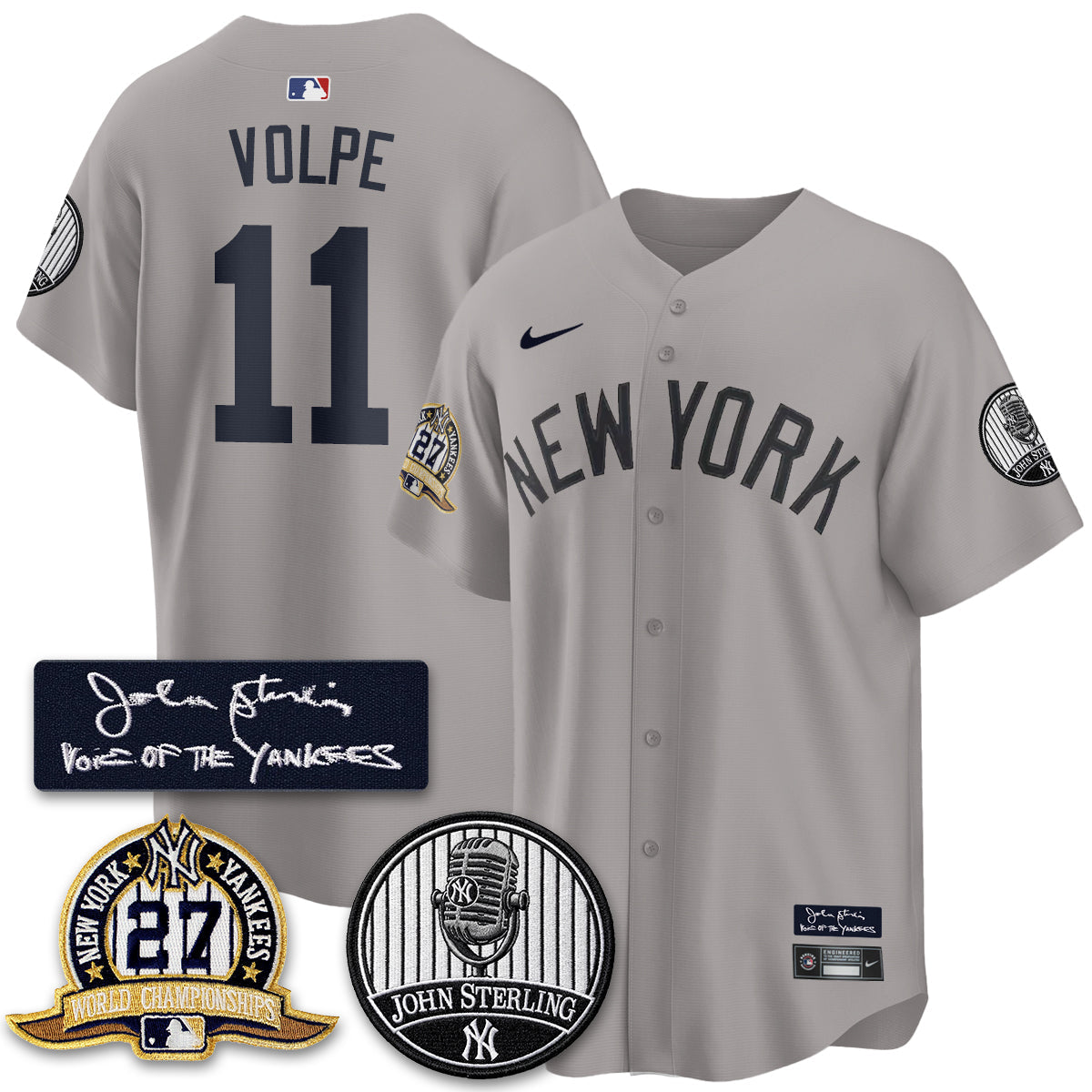 NYY John Sterling Tribute Patch Limited Gold Jersey - Stitched