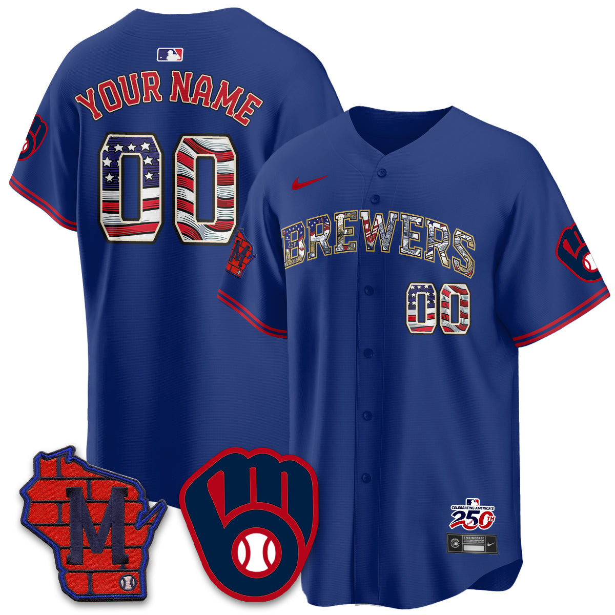 Milwaukee Brewers 2026 Independence Day USA Vapor Limited Custom Jersey - Stitched