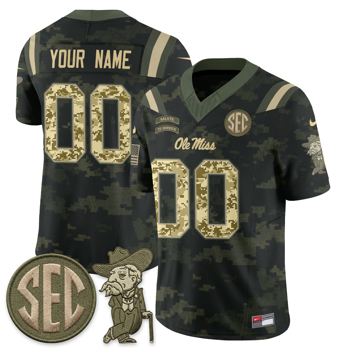 Ole Miss Rebels 2026 Salute to Service Vapor Custom Jersey - Stitched-NQD