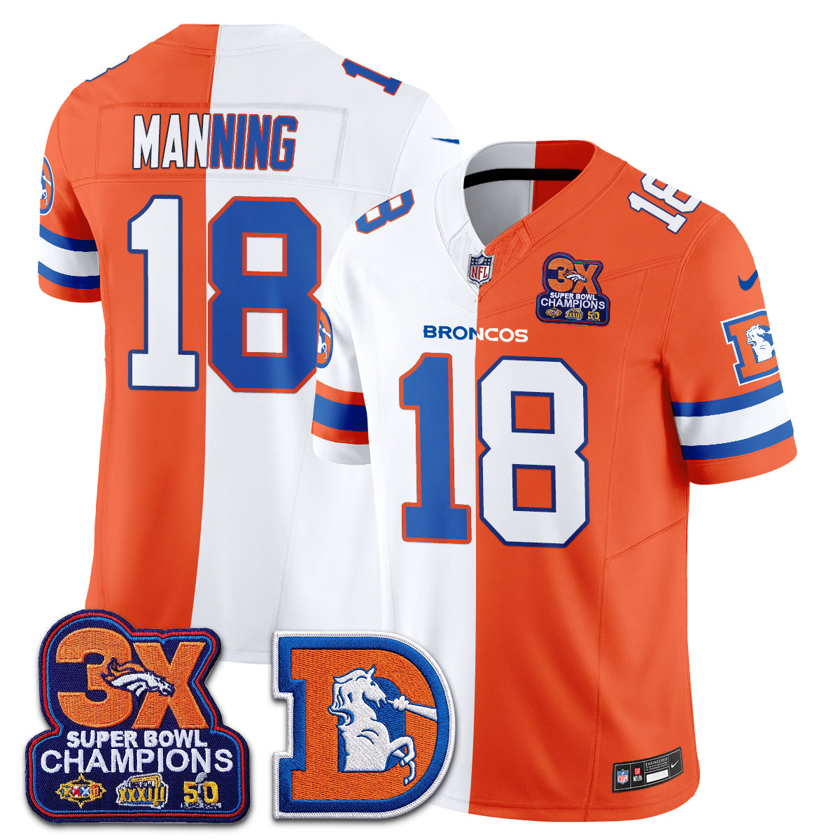 Denver Broncos Throwback Split Vapor Jersey - Stitched-NQD