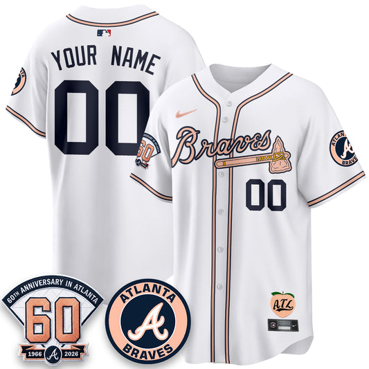 Atlanta Braves 60th Anniversary Peach Edition Vapor Premier Limited Custom Jersey - All Stitched