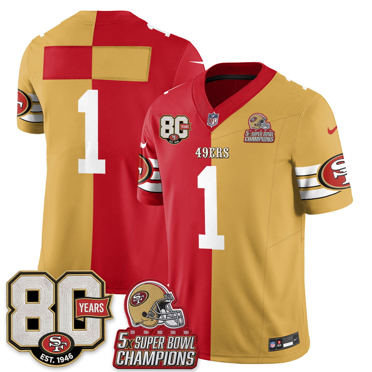 San Francisco 49ers Split Style Vapor Jersey - Stitched