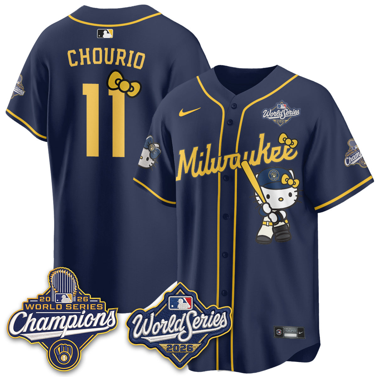 Milwaukee Brewers 2026 WS Champions x Meow KT Vapor Jersey - Stitched