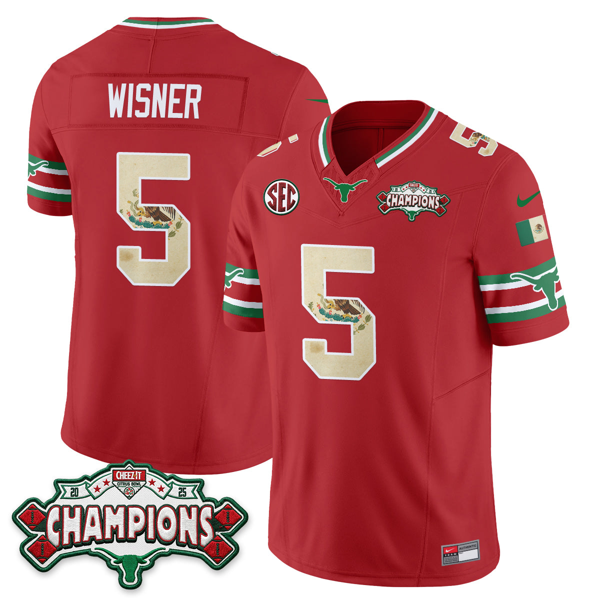 Texas Longhorns Mexico Edition Vapor Jersey - Stitched-NQD