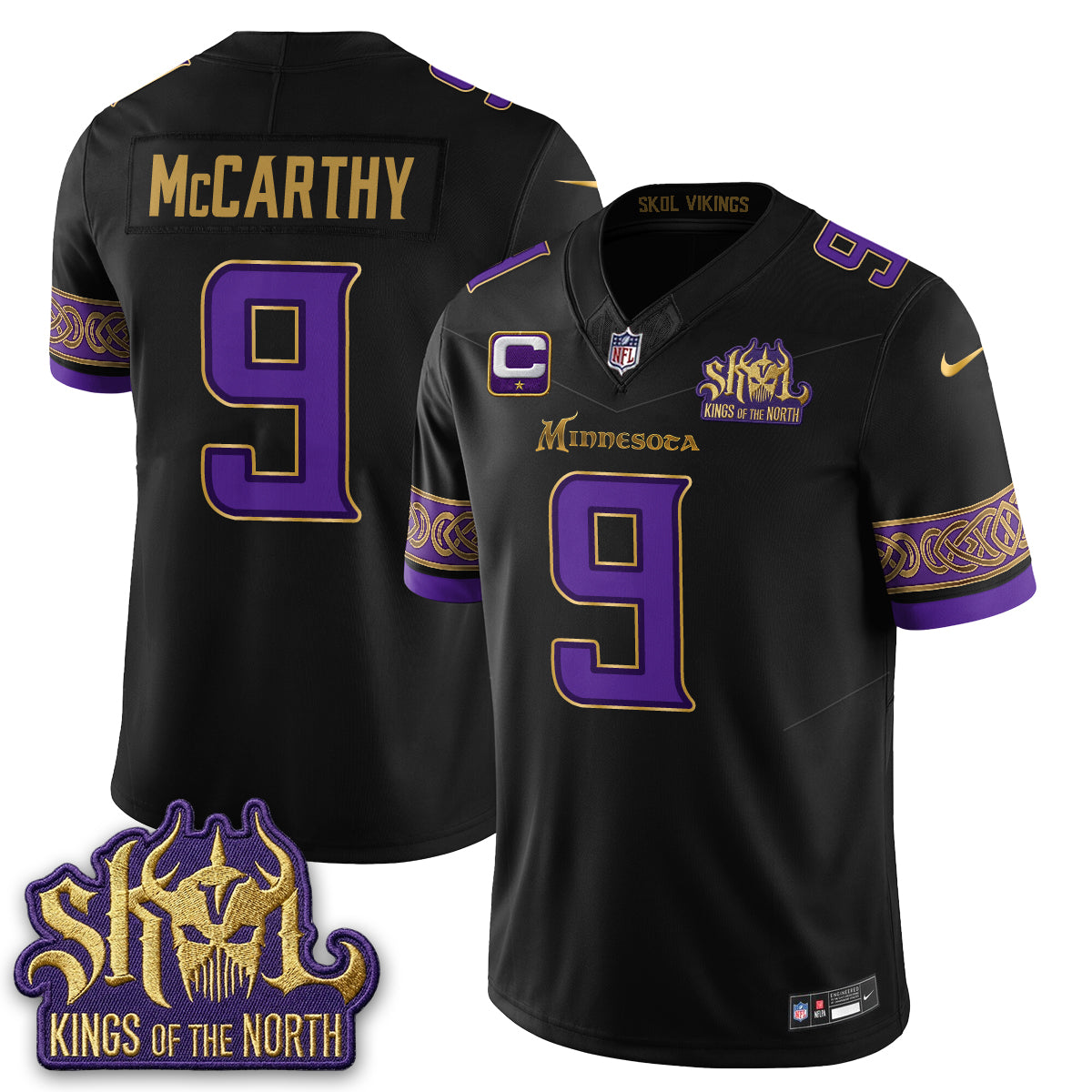 Minnesota Vikings Fangear Edition Warrior Skol Patch Vapor Jersey - Stitched