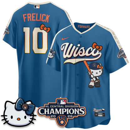 Milwaukee Brewers NL Central Champs x Meow KT Vapor Pink Jersey - Stitched