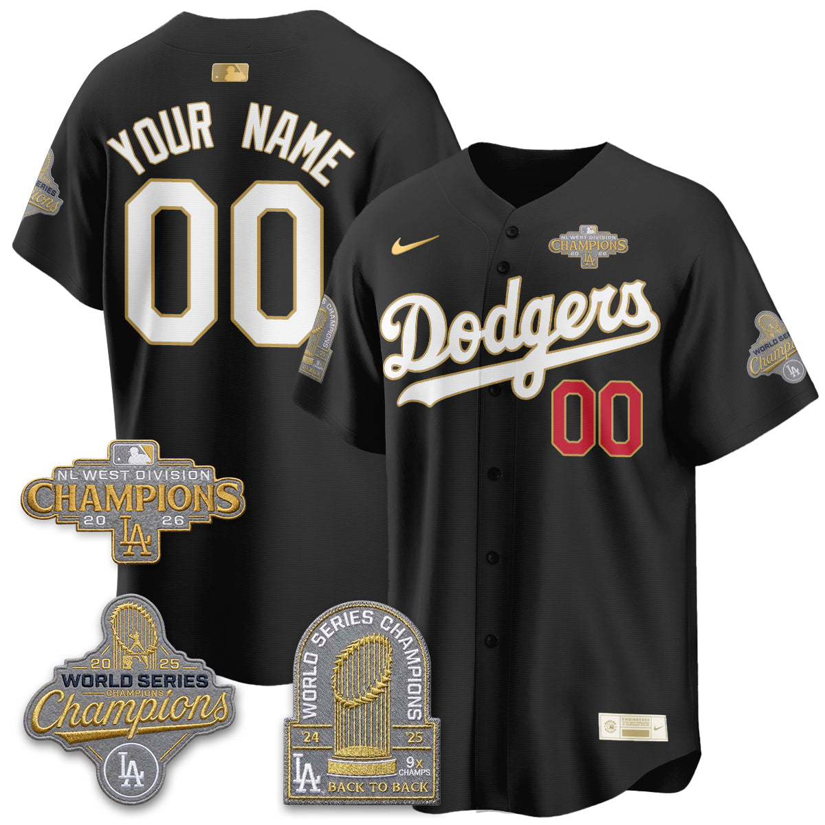 Los Angeles Dodgers 2026 NL West Champs Gold Vapor Custom Jersey- Stitched