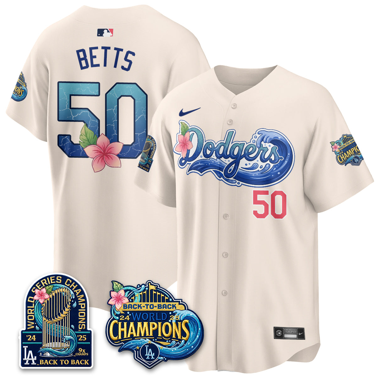 Los Angeles Dodgers Coastal Vapor Hawaiian Jersey - All Stitched