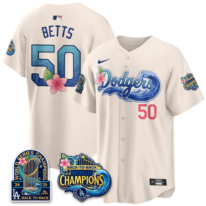 Los Angeles Dodgers Coastal Vapor Hawaiian Jersey - All Stitched