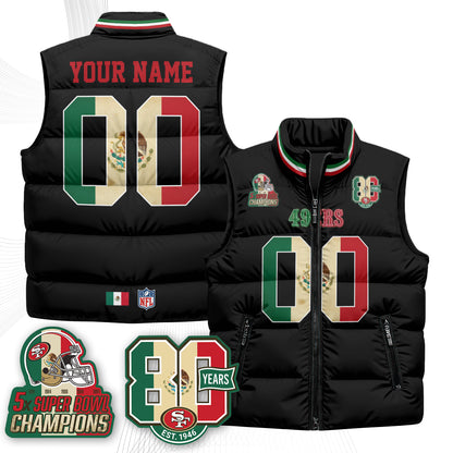 San Francisco 49ers Mexico Style Custom Puffer Vest - Printed
