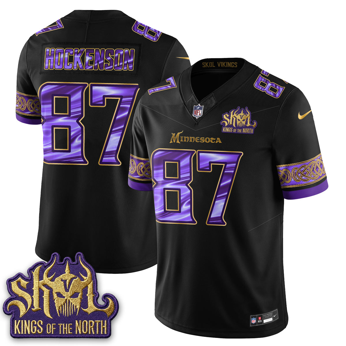 Minnesota Vikings Fangear Edition Warrior Skol Patch Vapor Jersey - Stitched