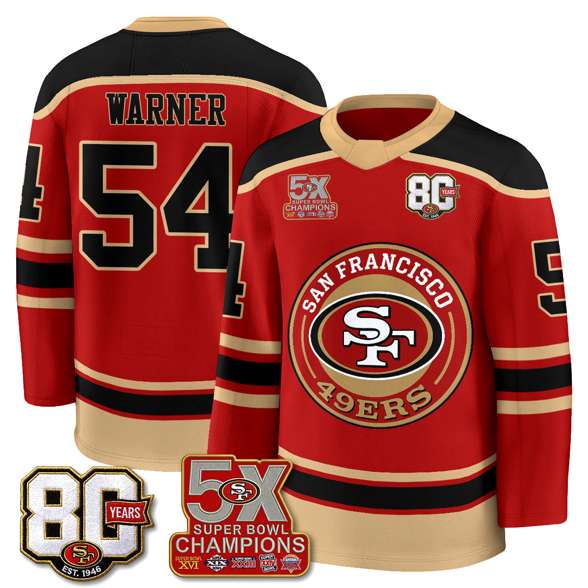 San Francisco 49ers 4X Champs Hockey Jersey - Stitched