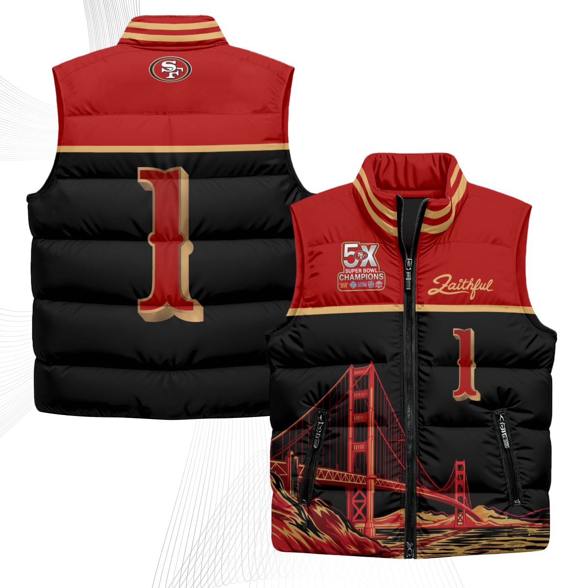 San Francisco 49ers Faithful Puffer Vest - Printed