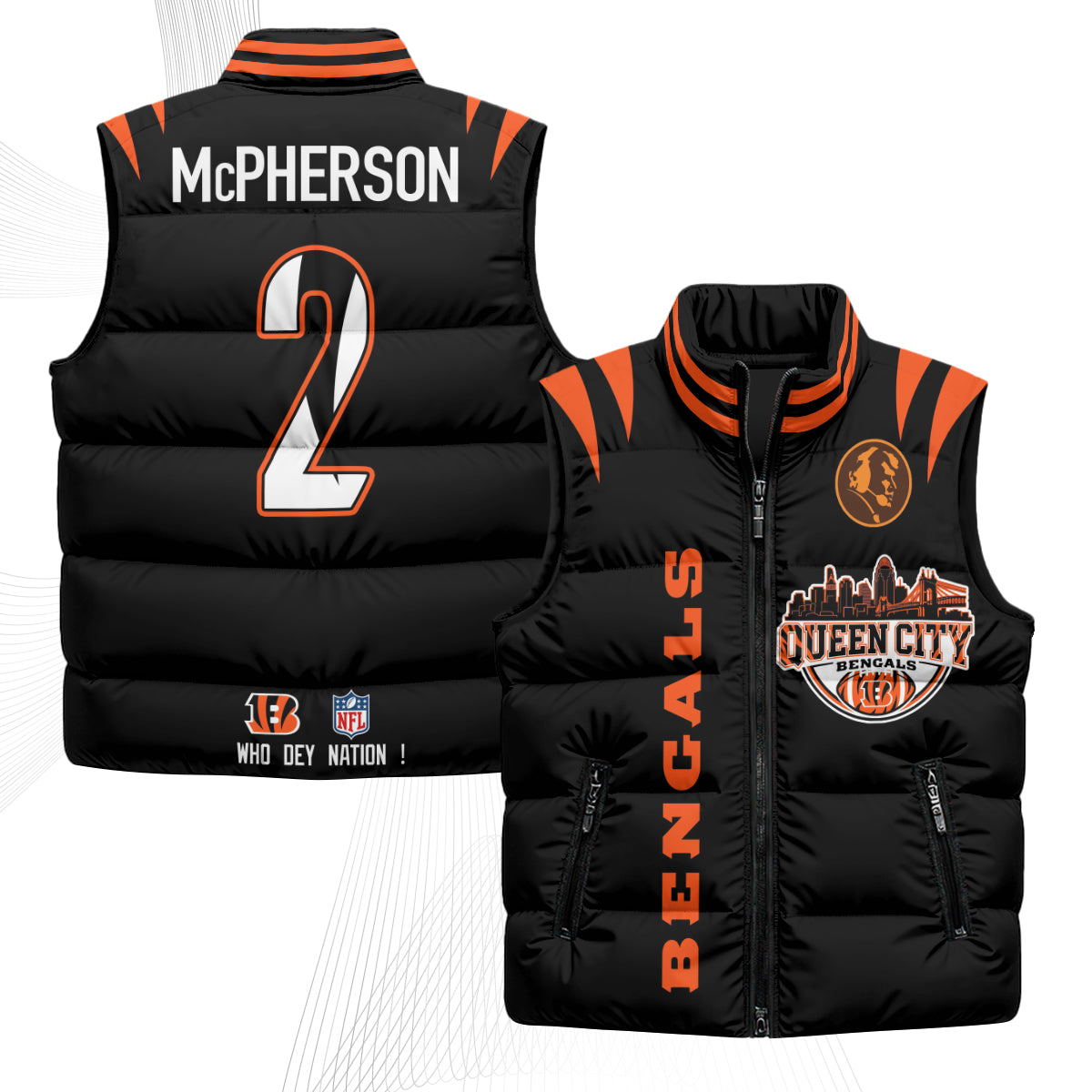 Cincinnati Bengals John Madden Patch Puffer Vest - Printed