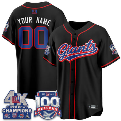 NYG 4X Champs & 100 Anniversary Vapor Baseball Custom Jersey - Stitched