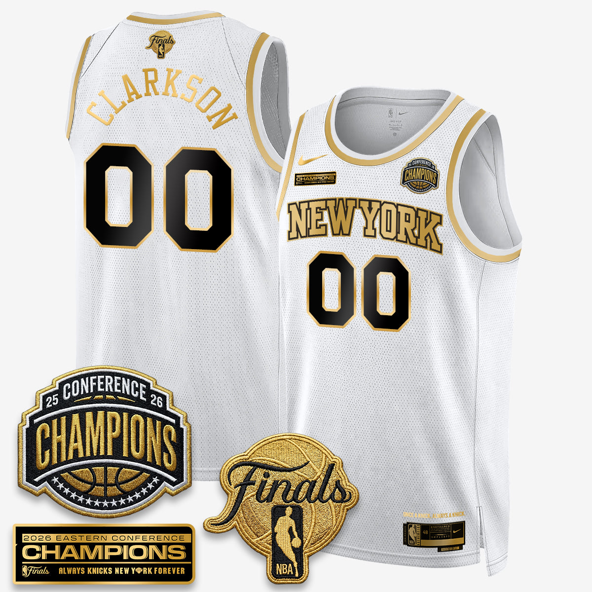 New York Knicks 2026 NBA Eastern Conference Champions White Gold Edition Jersey - Stitched