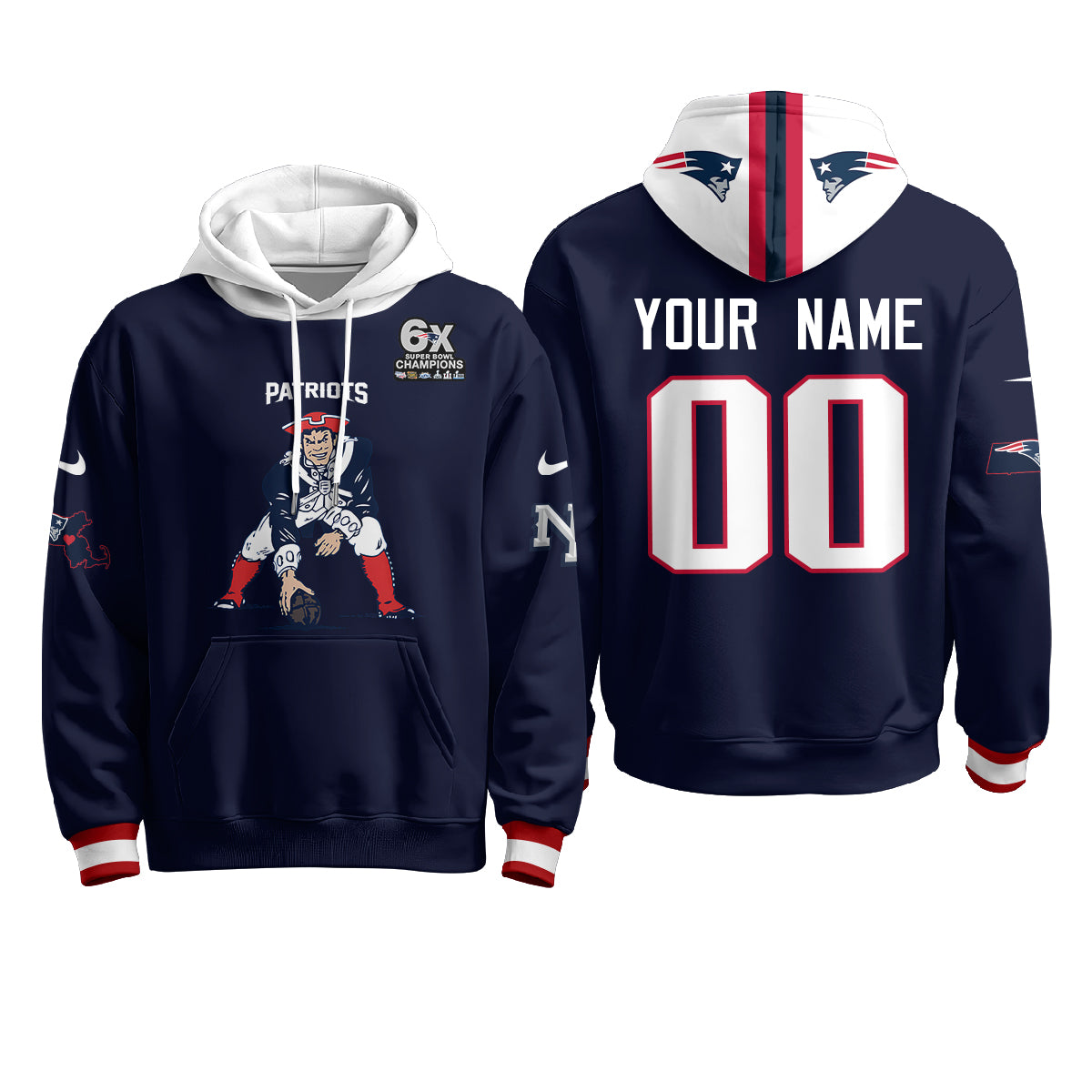 New England Patriots Minuteman Edition Custom Hoodie - Stitched