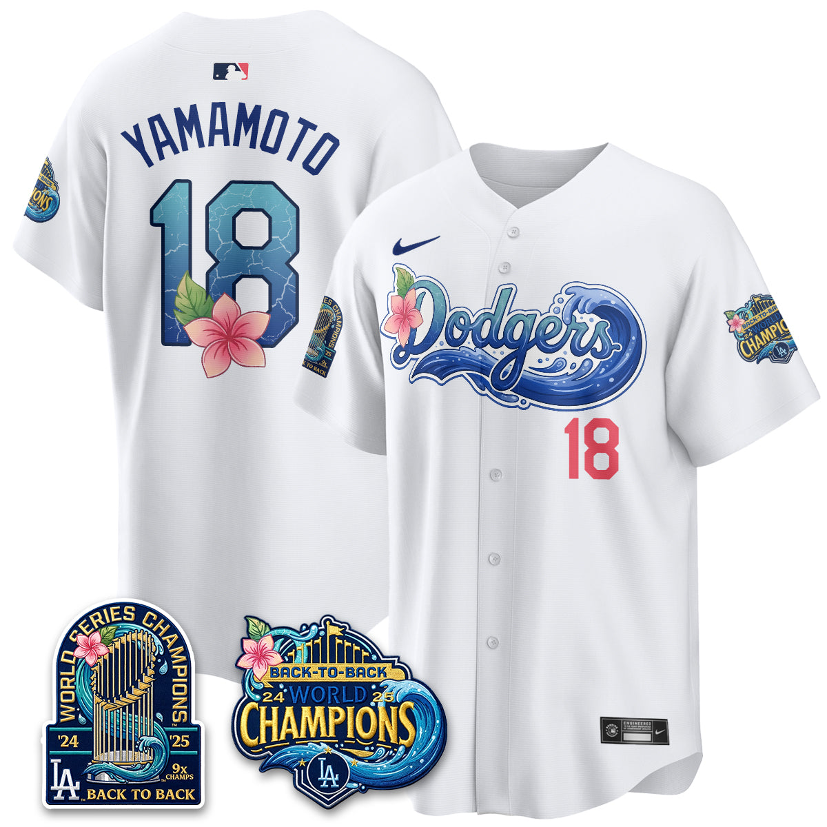 Los Angeles Dodgers Coastal Vapor Hawaiian Jersey - All Stitched