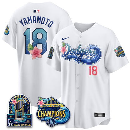 Los Angeles Dodgers Coastal Vapor Hawaiian Jersey - All Stitched