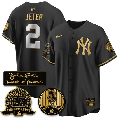 NYY John Sterling Tribute Patch Limited Gold Jersey - Stitched