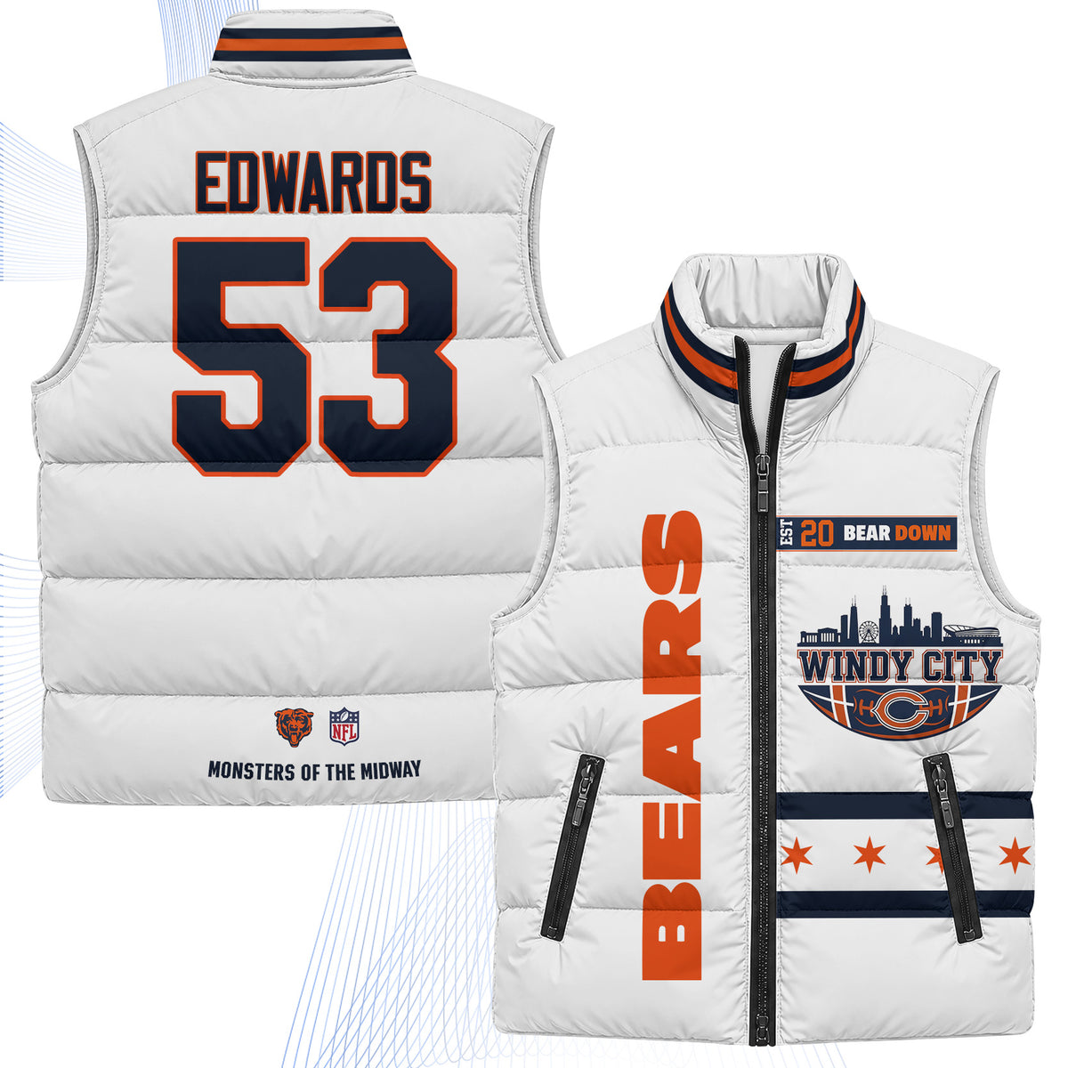 Chicago Bears "Windy City" Puffer Vest - Printed