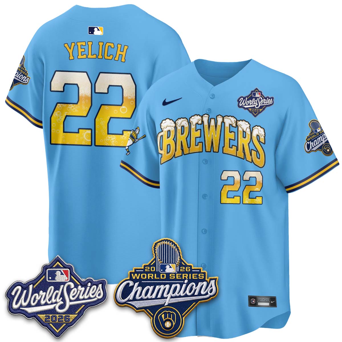 Milwaukee Brewers "Pitcher & Pint" 2026 WS Champions Vapor Jersey - Stitched