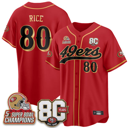 SF 80 Years & 5X Champs Patch Black Gold Baseball Jersey - Stitched