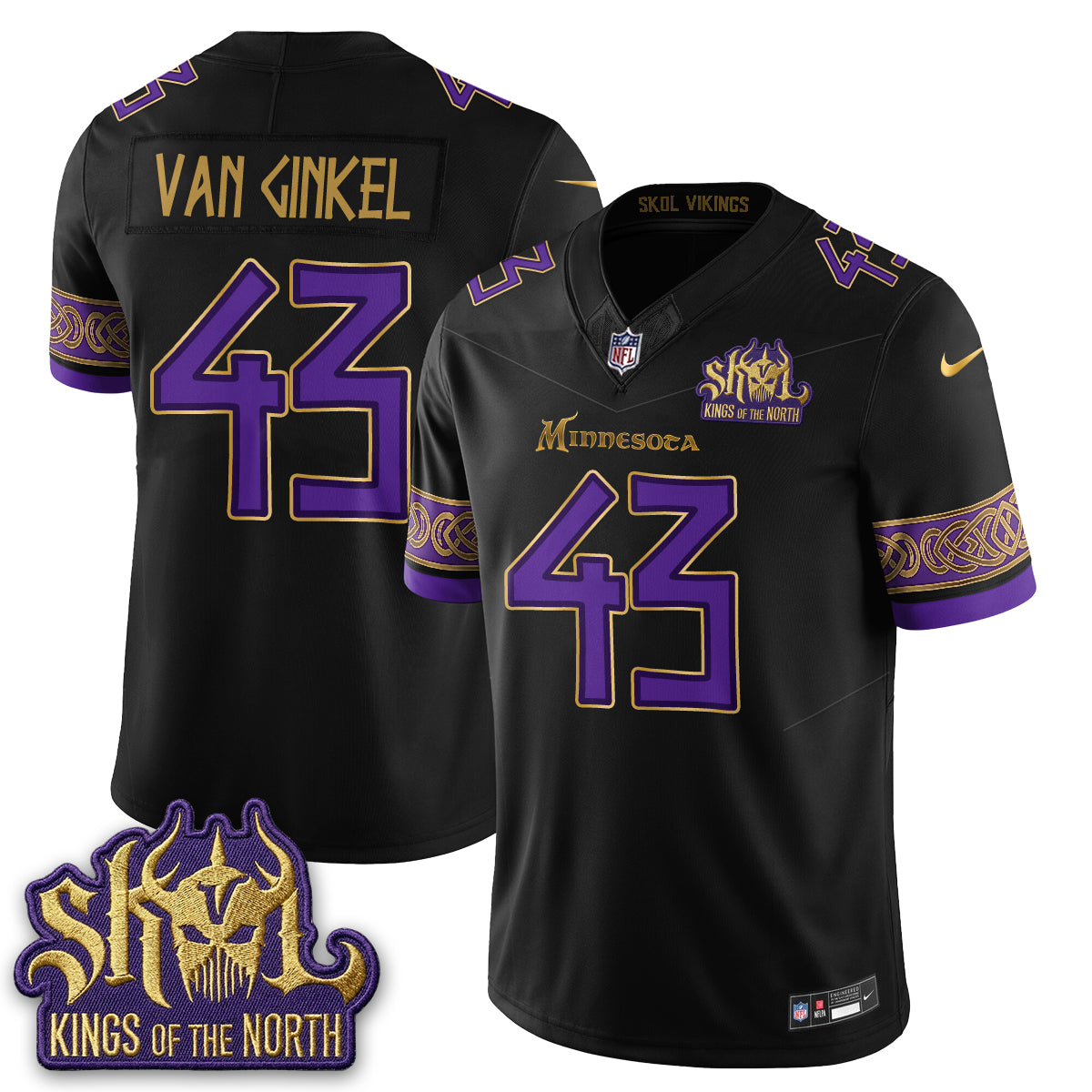 Minnesota Vikings Fangear Edition Warrior Skol Patch Vikings Font Vapor Jersey - Stitched