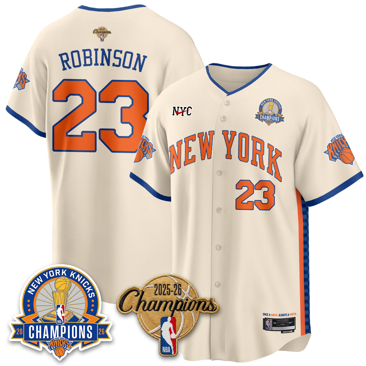 New York Knicks 2026 NBA Champions Cream Baseball Edition Vapor Jersey - Stitched