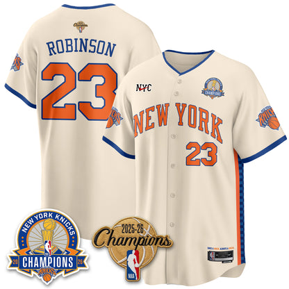 New York Knicks 2026 NBA Champions Cream Baseball Edition Vapor Jersey - Stitched