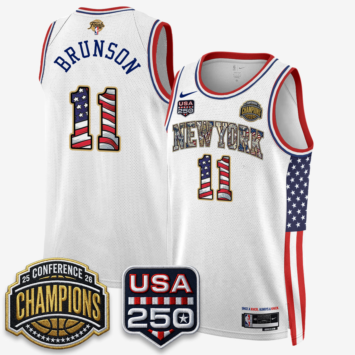 New York Knicks 2026 NBA Eastern Conference Champions x Fourth of July Vapor Jersey - Stitched