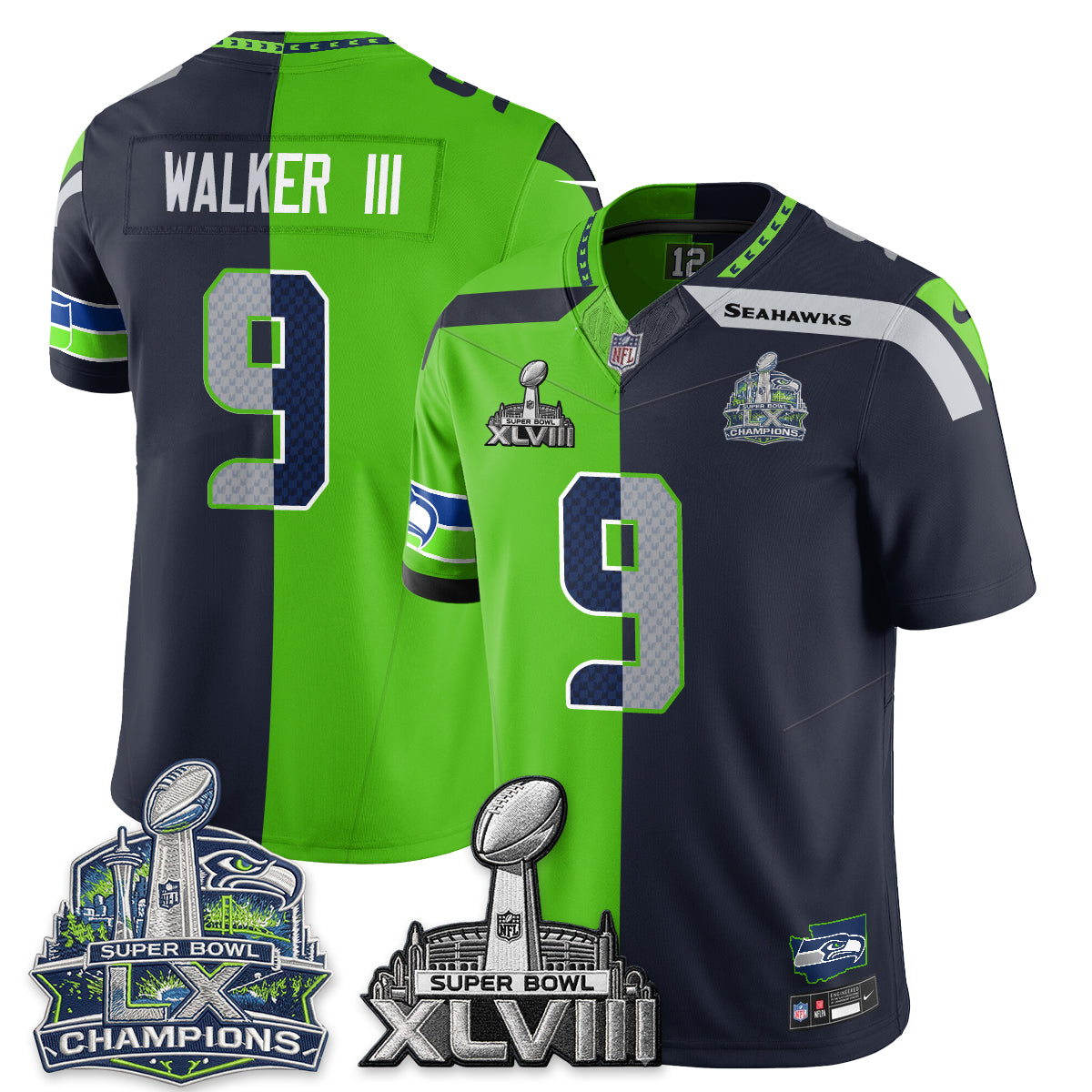 Seattle Seahawks S.Bowl Champs Split Edition Vapor Jersey - Stitch