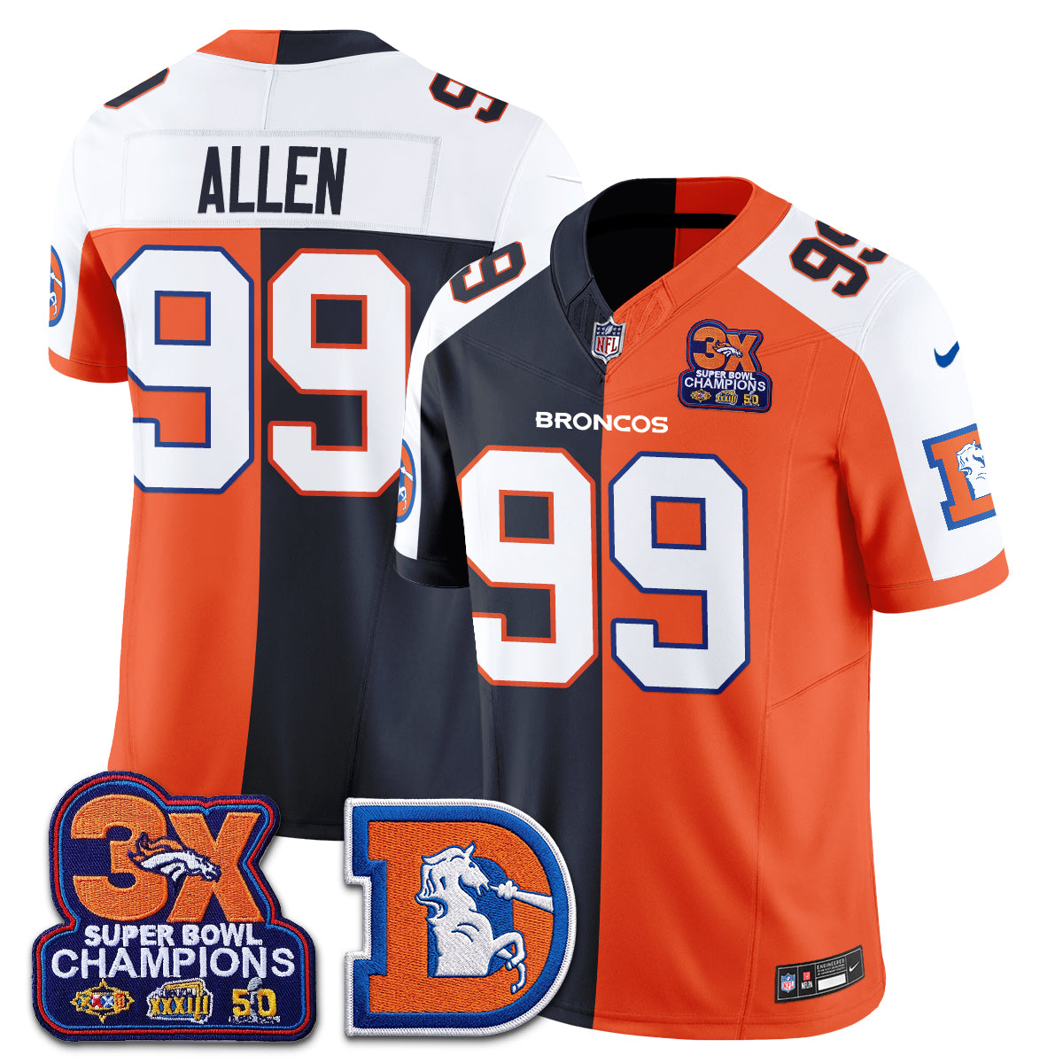 Denver Broncos Throwback Split Vapor Jersey - Stitched-NQD