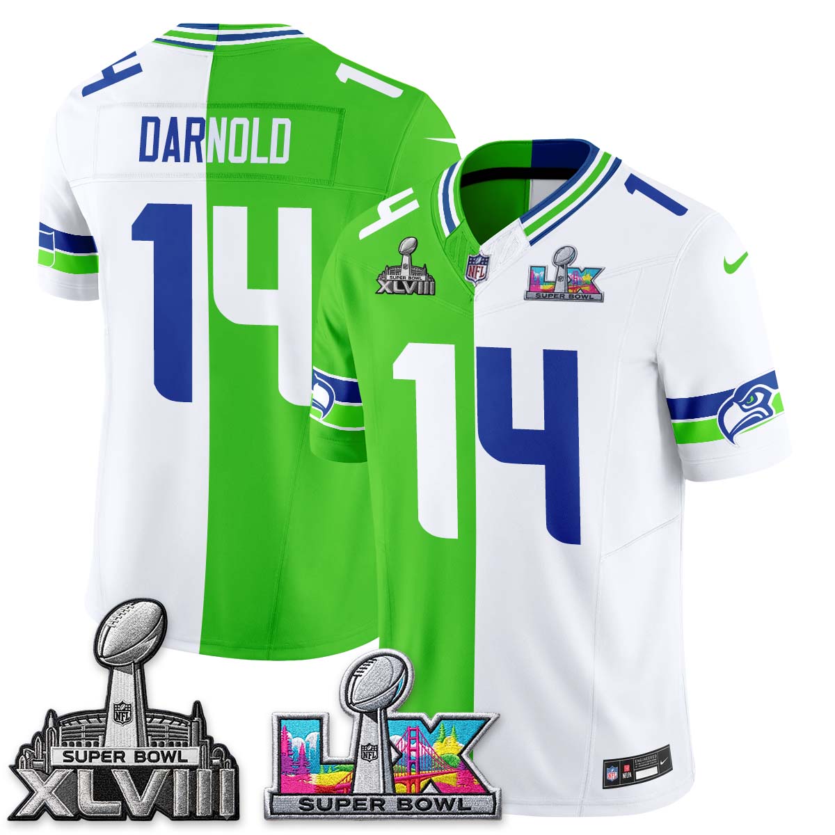 Seattle Seahawks Throwback 2 SB Patches Vapor Jersey - Stitched-NQD
