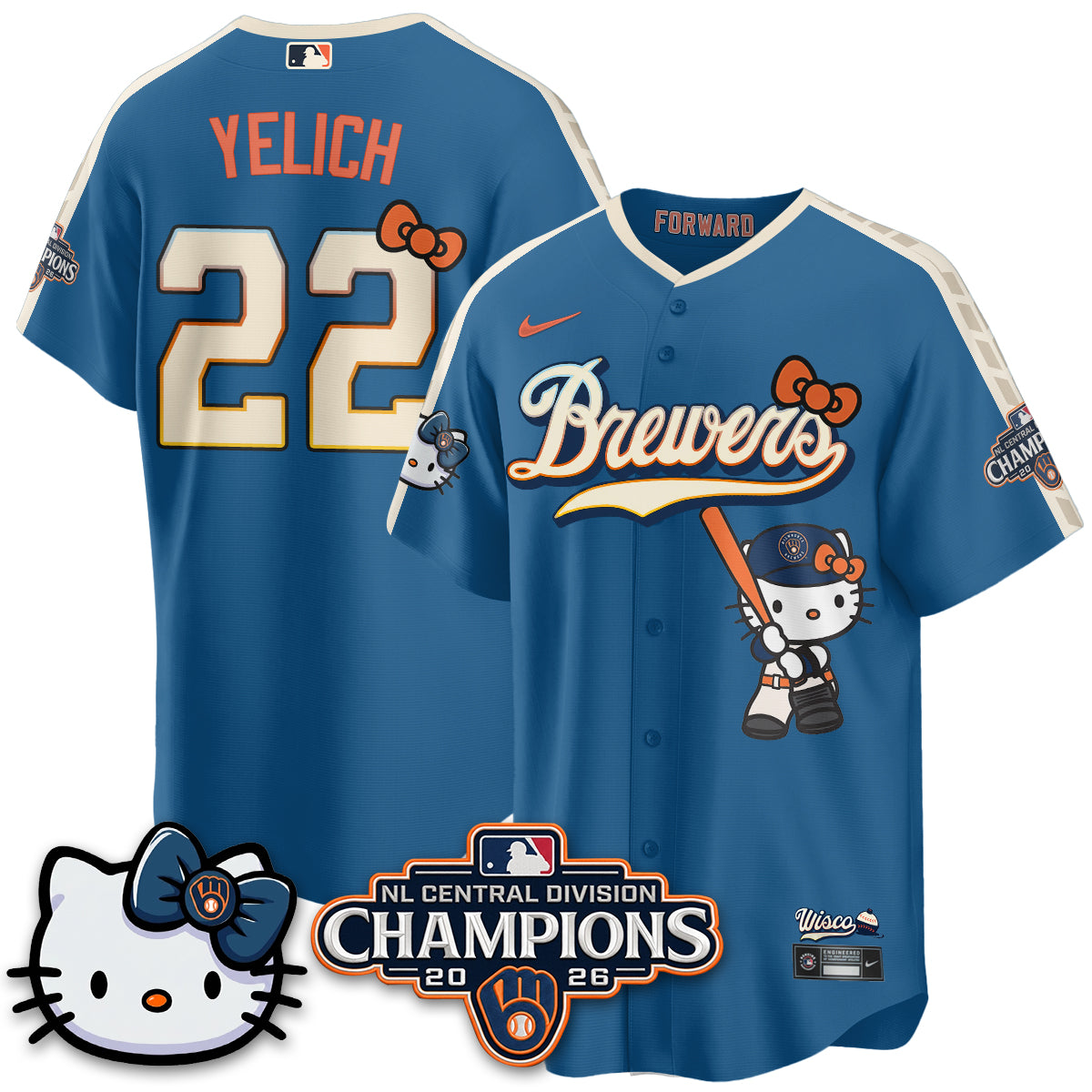 Milwaukee Brewers NL Central Champs x Meow KT Vapor Pink Jersey - Stitched