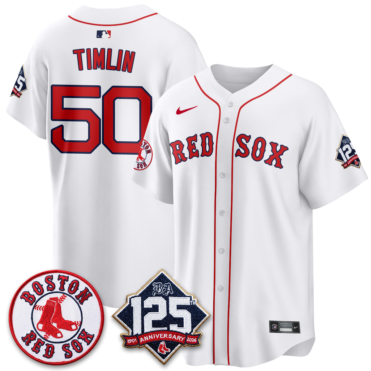 Boston Red Sox 125th Anniversary Patch Vapor Jersey - Stitched