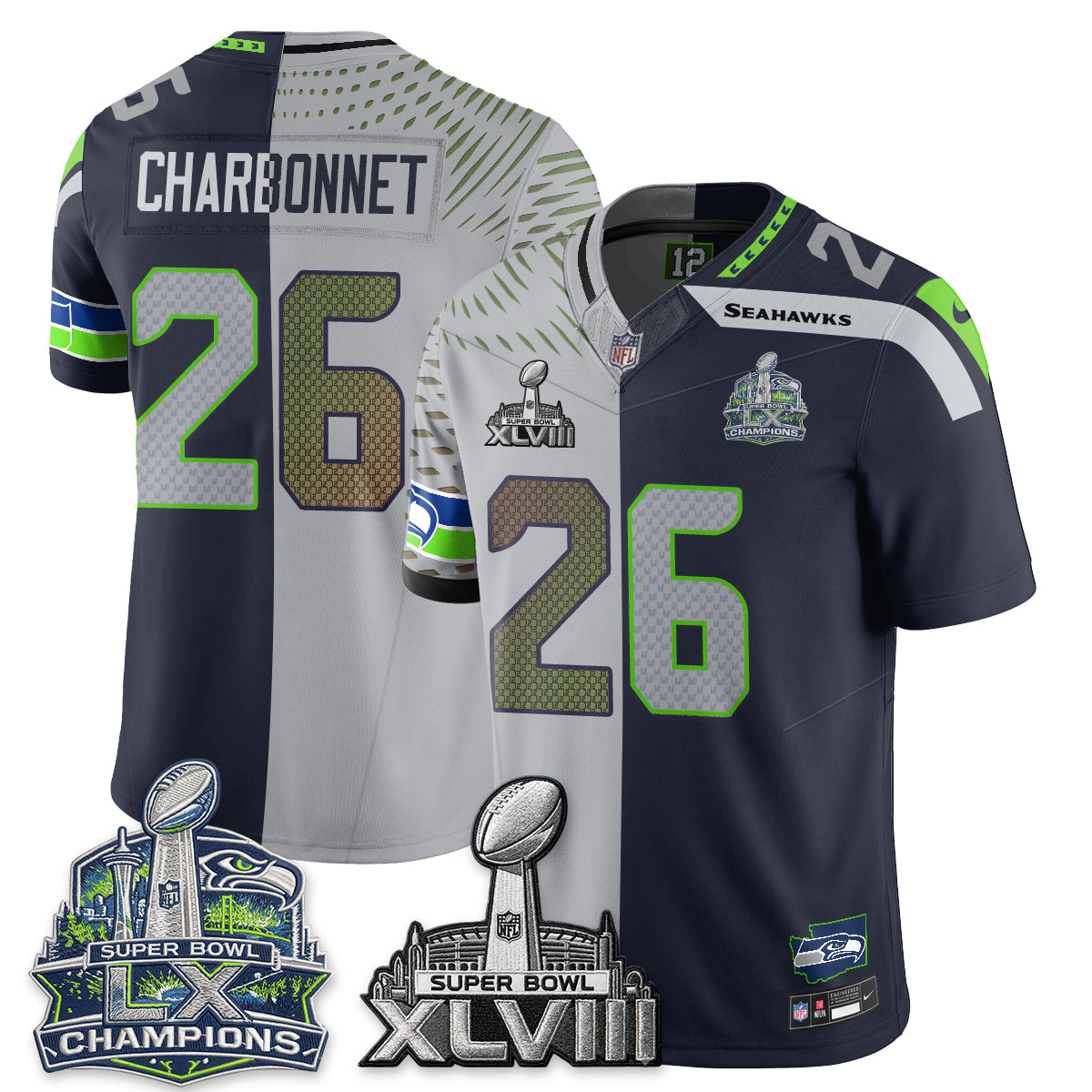 Seattle Seahawks S.Bowl Champs Split Edition Vapor Jersey - Stitch
