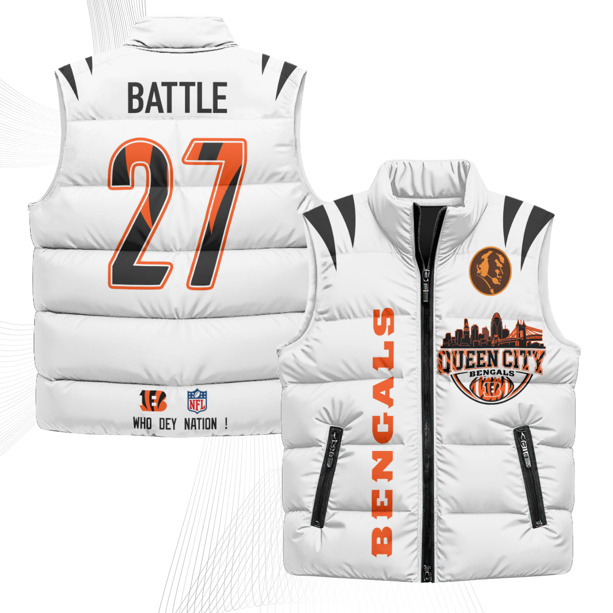 Cincinnati Bengals John Madden Patch Puffer Vest - Printed