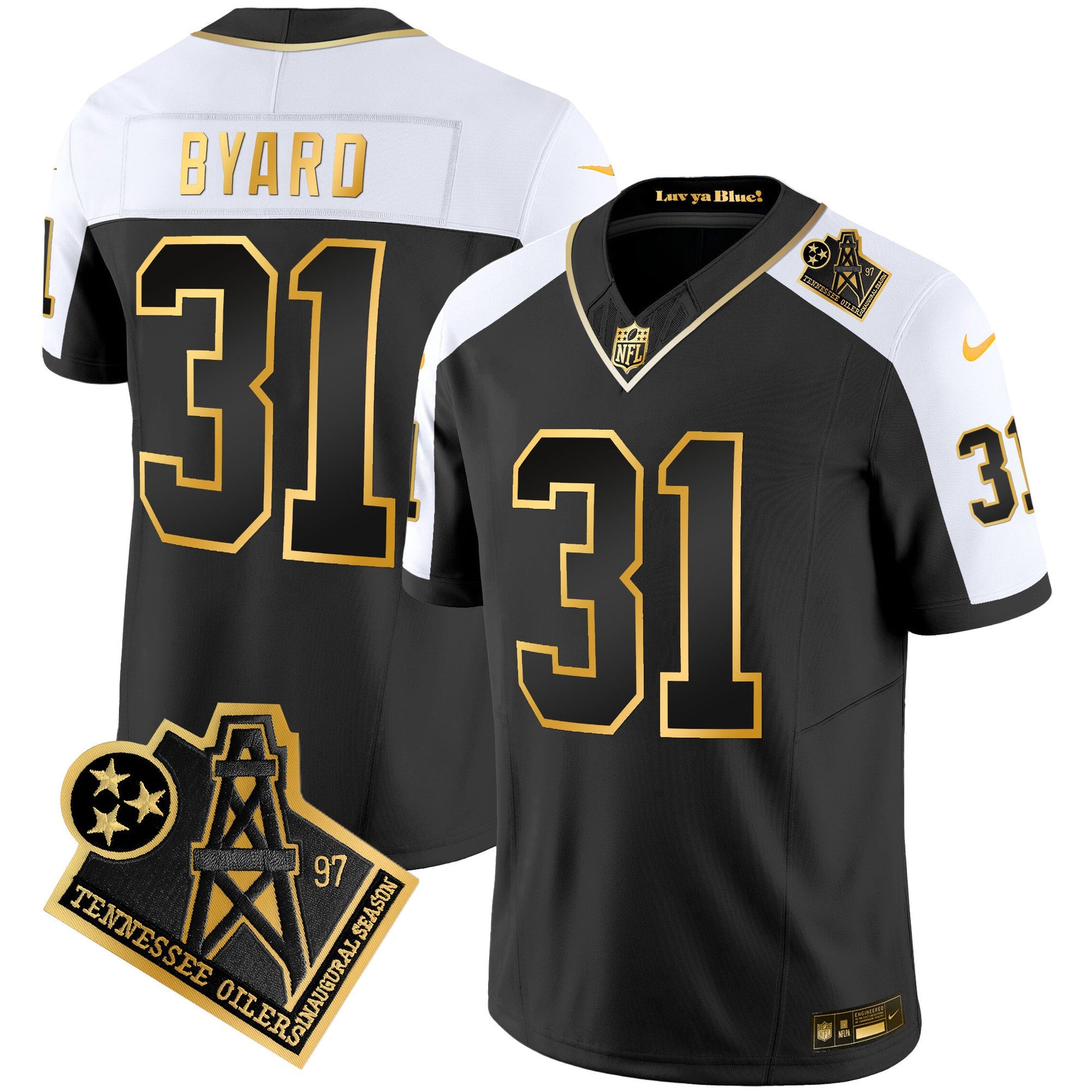 Men's Titans 1997 Throwback Gold Vapor Jersey - All Stitched