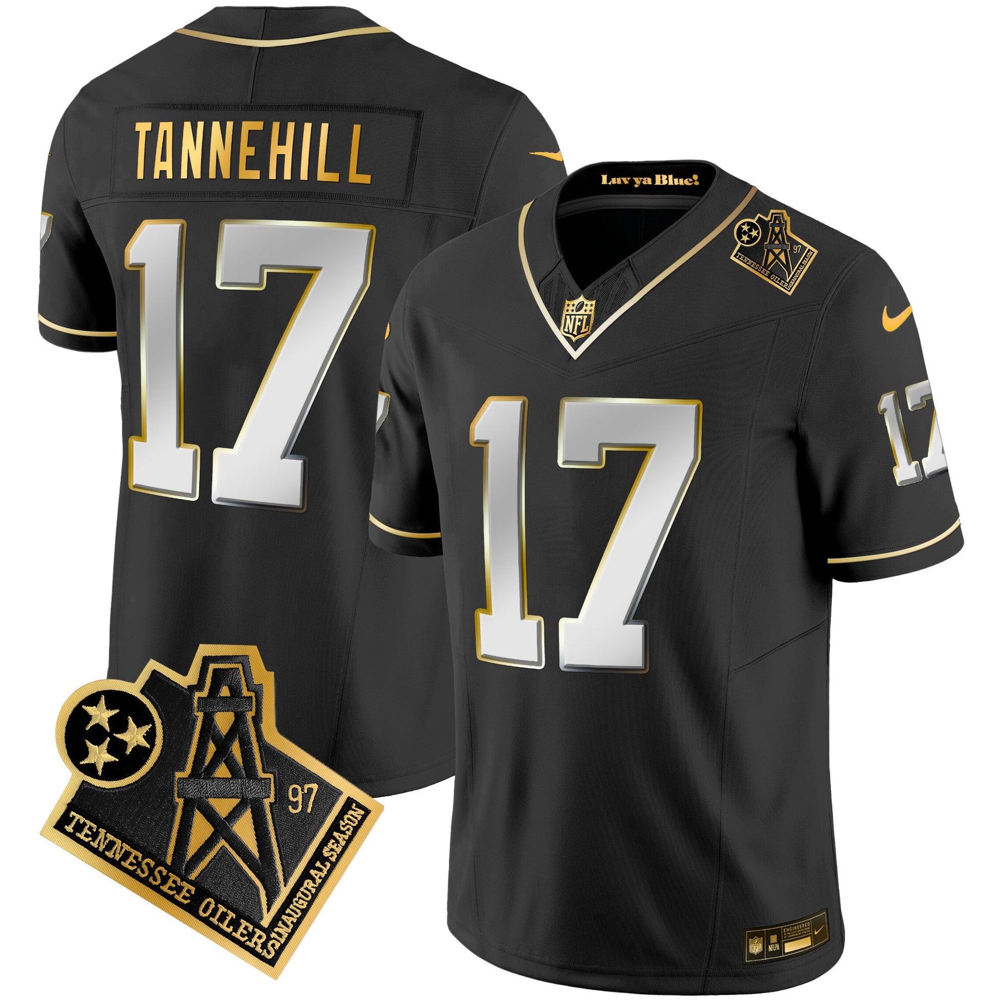 Men's Titans 1997 Throwback Gold Vapor Jersey - All Stitched
