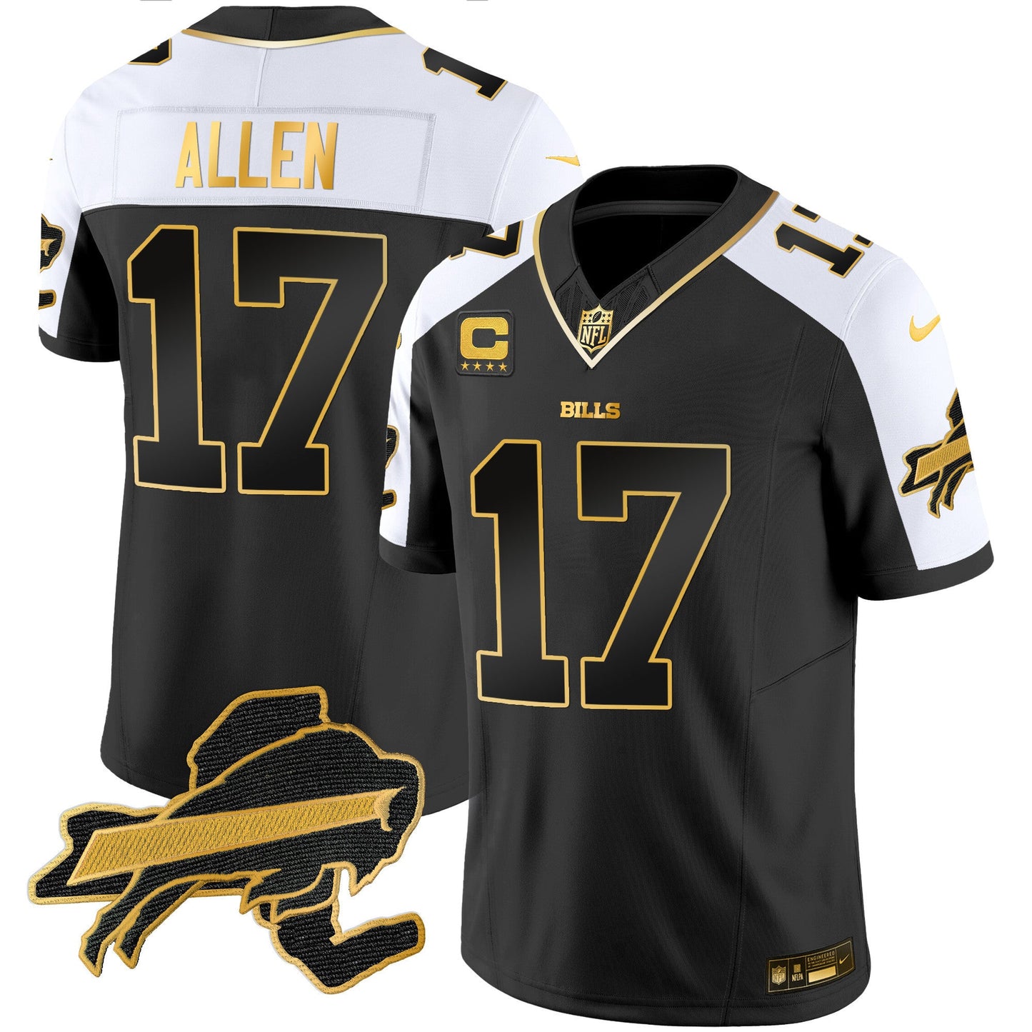 Men's Bills New York Patch Gold Vapor Limited Jersey - All Stitched