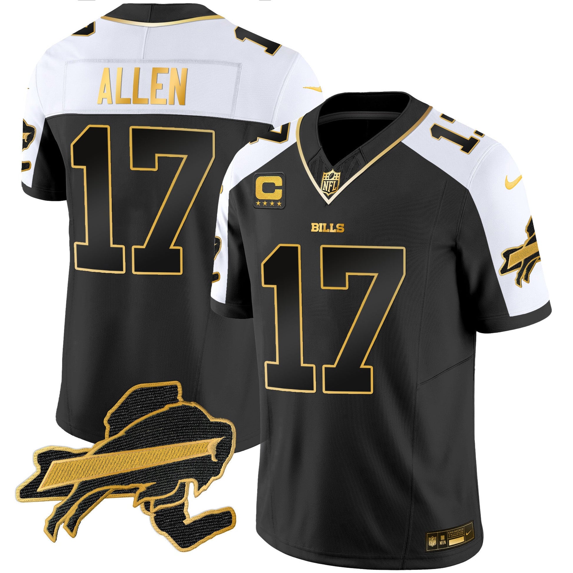 Men's Bills New York Patch Gold Vapor Limited Jersey - All Stitched