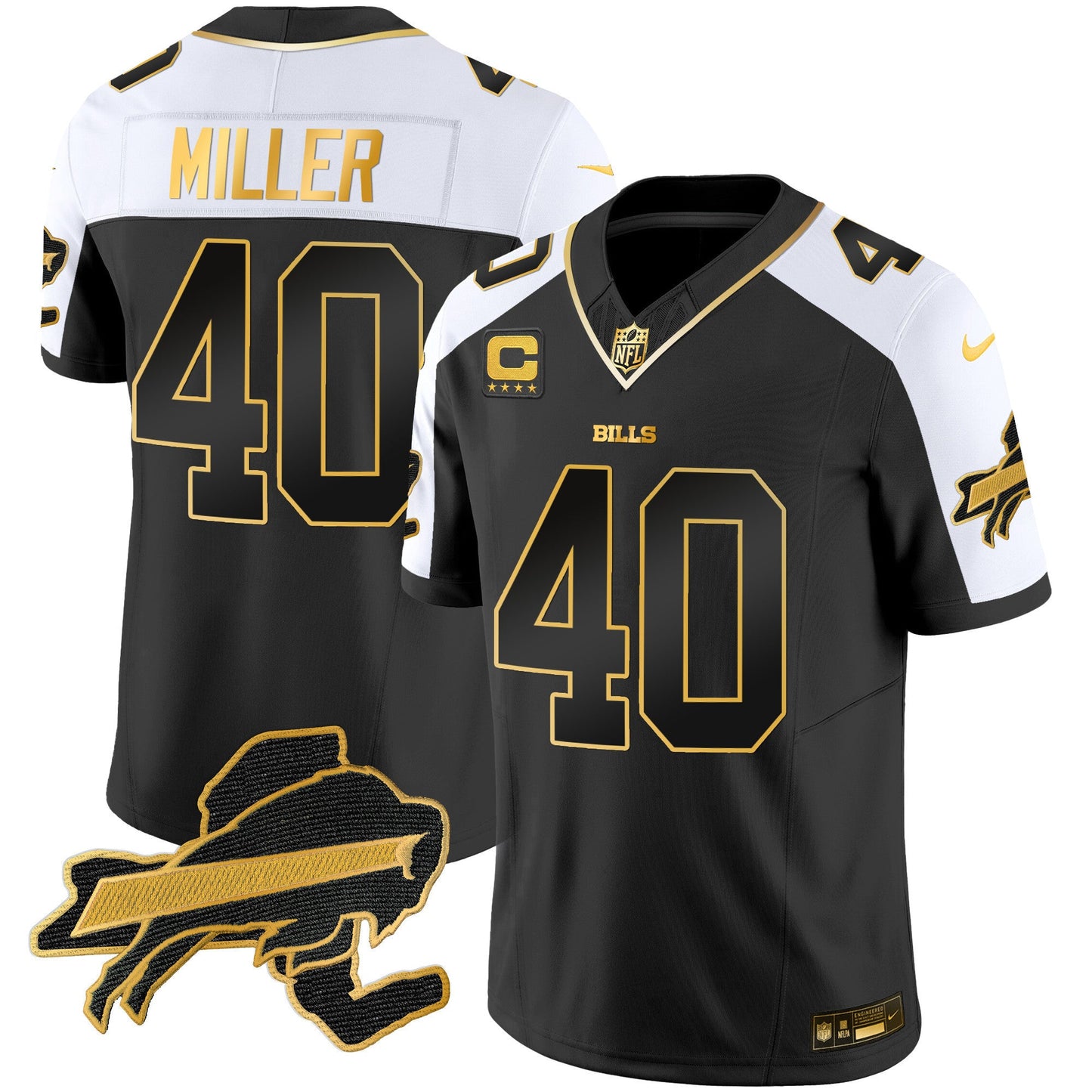 Men's Bills New York Patch Gold Vapor Limited Jersey - All Stitched