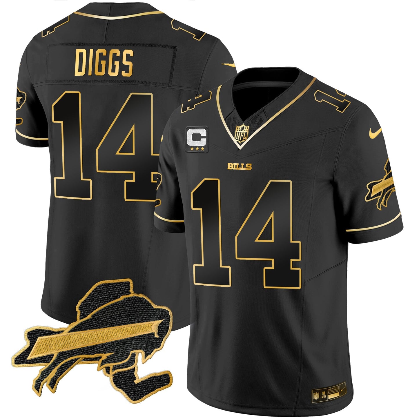 Men's Bills New York Patch Gold Vapor Limited Jersey - All Stitched