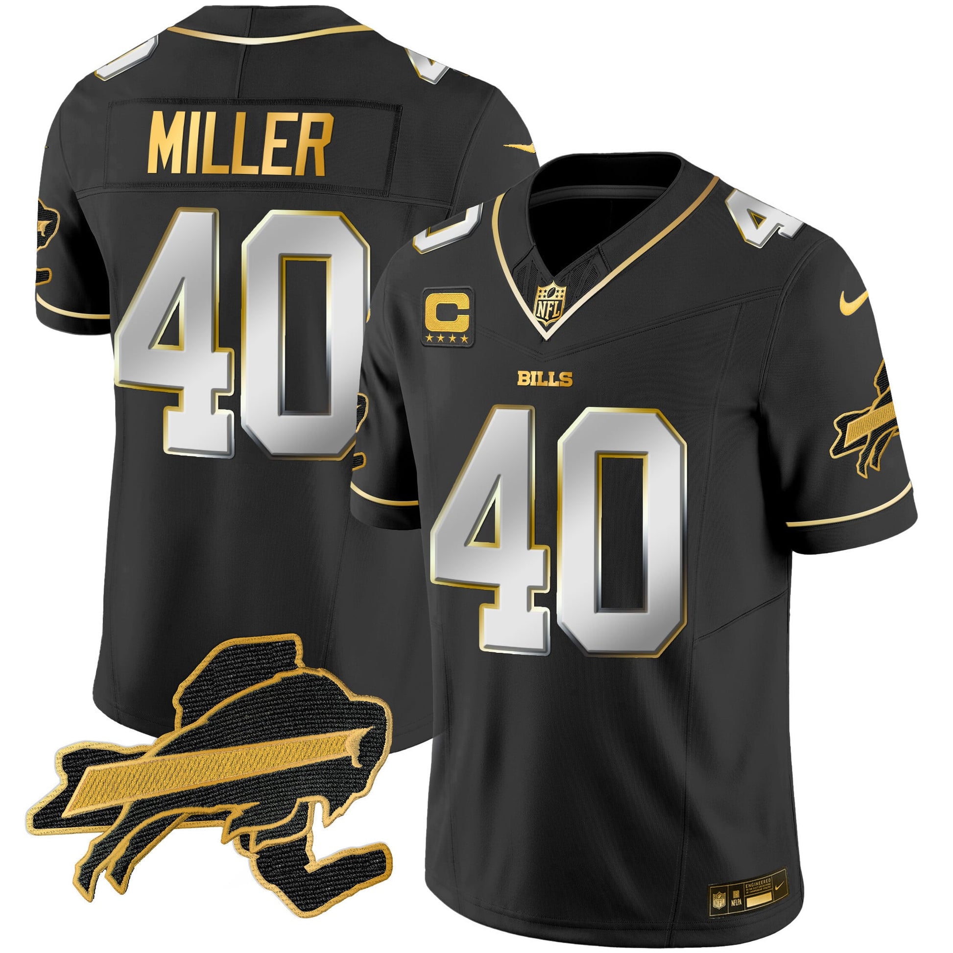 Men's Bills New York Patch Gold Vapor Limited Jersey - All Stitched