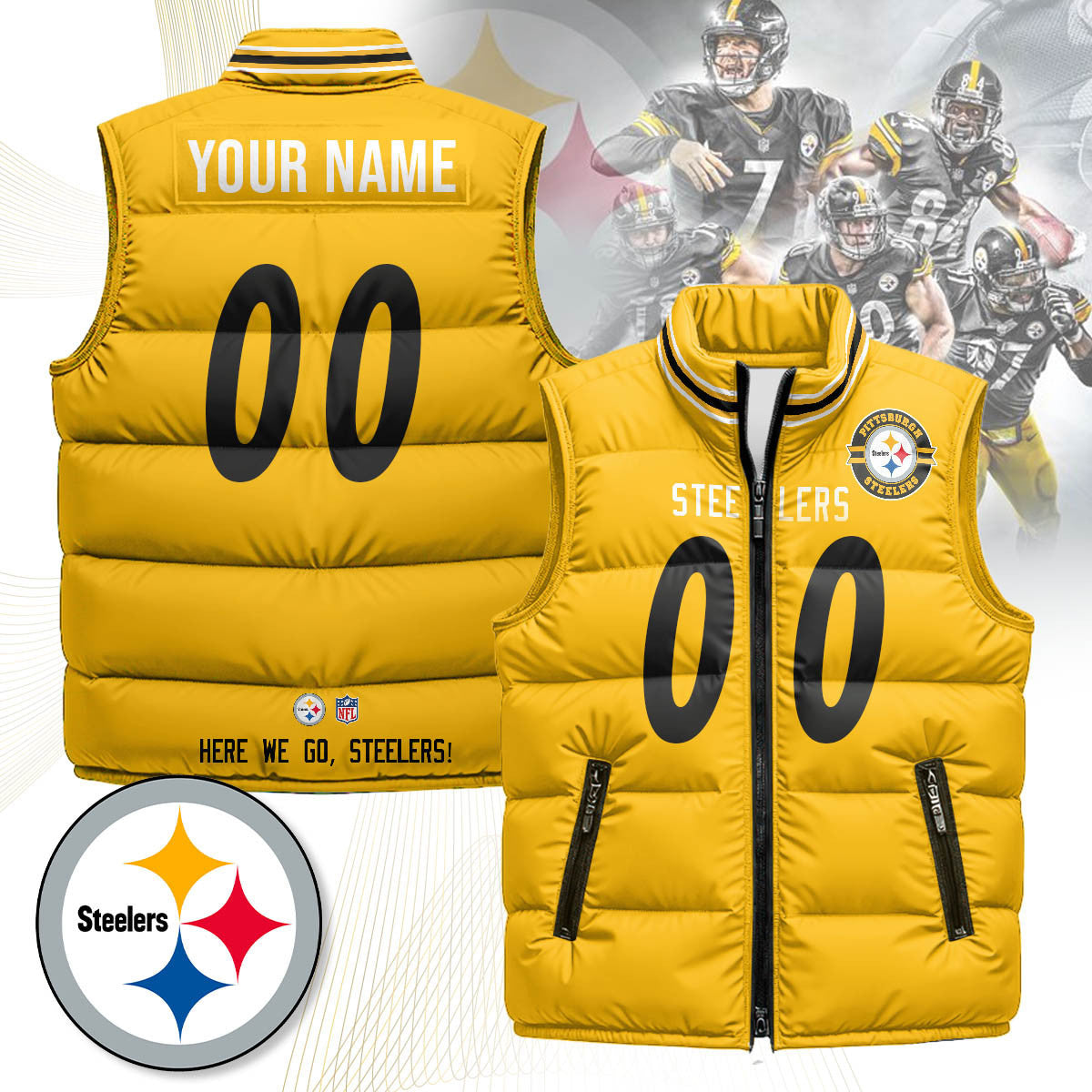 Custom Pittsburgh Steelers Unisex Puffer Vest